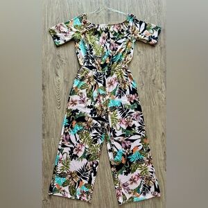 Tacera Pink and Green Floral Jumpsuit
